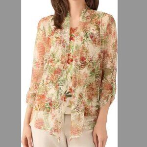 Kasper Floral Layered Open-Front Cardigan 2-Piece Top size XL
